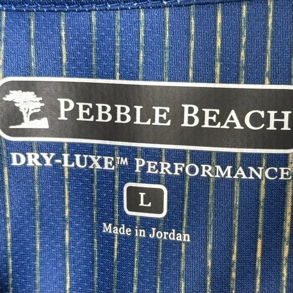 Pebble Beach Mens Large Dry-Luxe Performance Polo Shirt Blue Orange Ombre Stripe - Picture 7 of 10